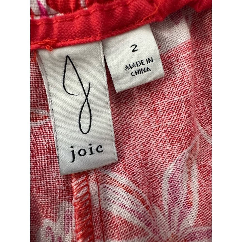 Joie Red Orange Linen Blend Shorts Tropical Floral Sz: 2 City Chic Summer - Picture 5 of 5